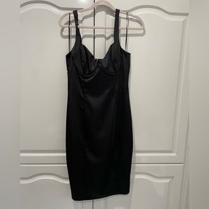 Black satin dress with tags